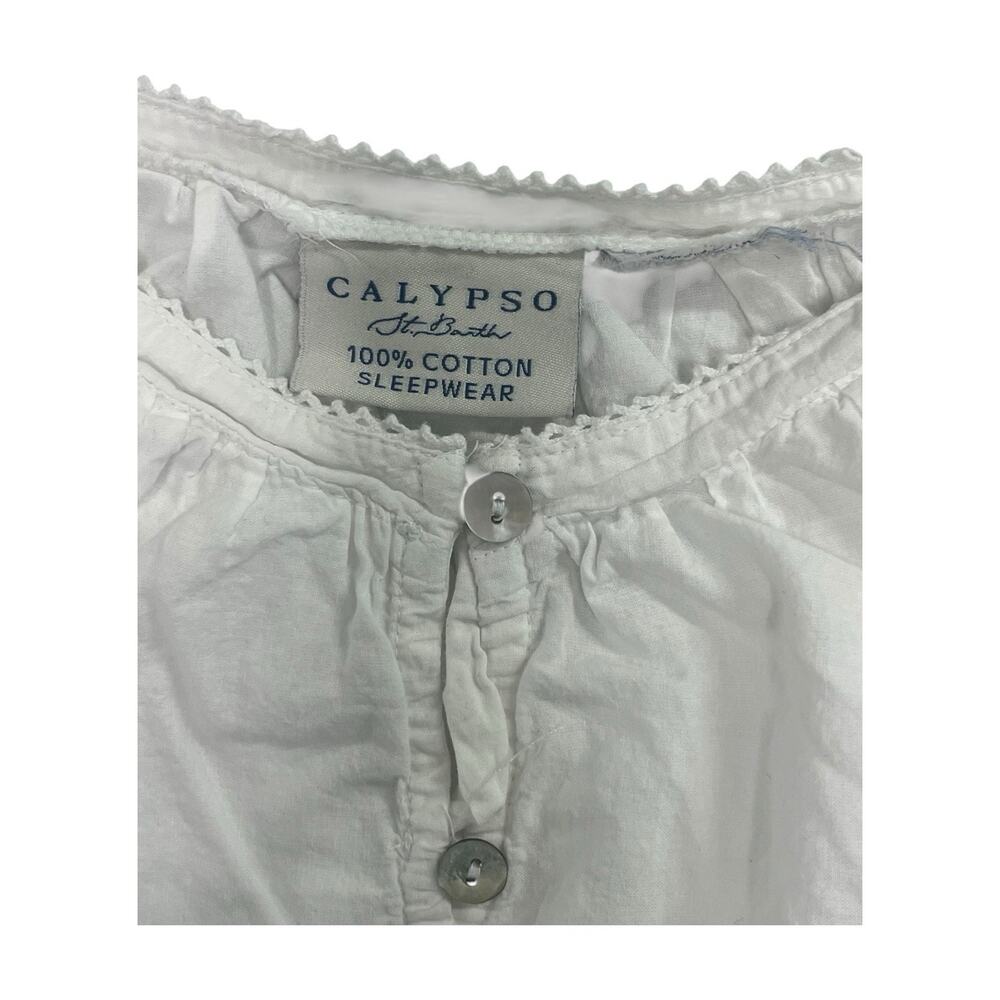 Calypso St Barth Pajama Set Womens Medium White Blue Embroidered Cotton Lounge - Picture 3 of 14
